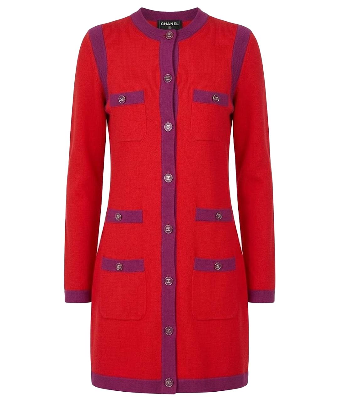 CHANEL Красное шерстяное повседневное платье, фото 1