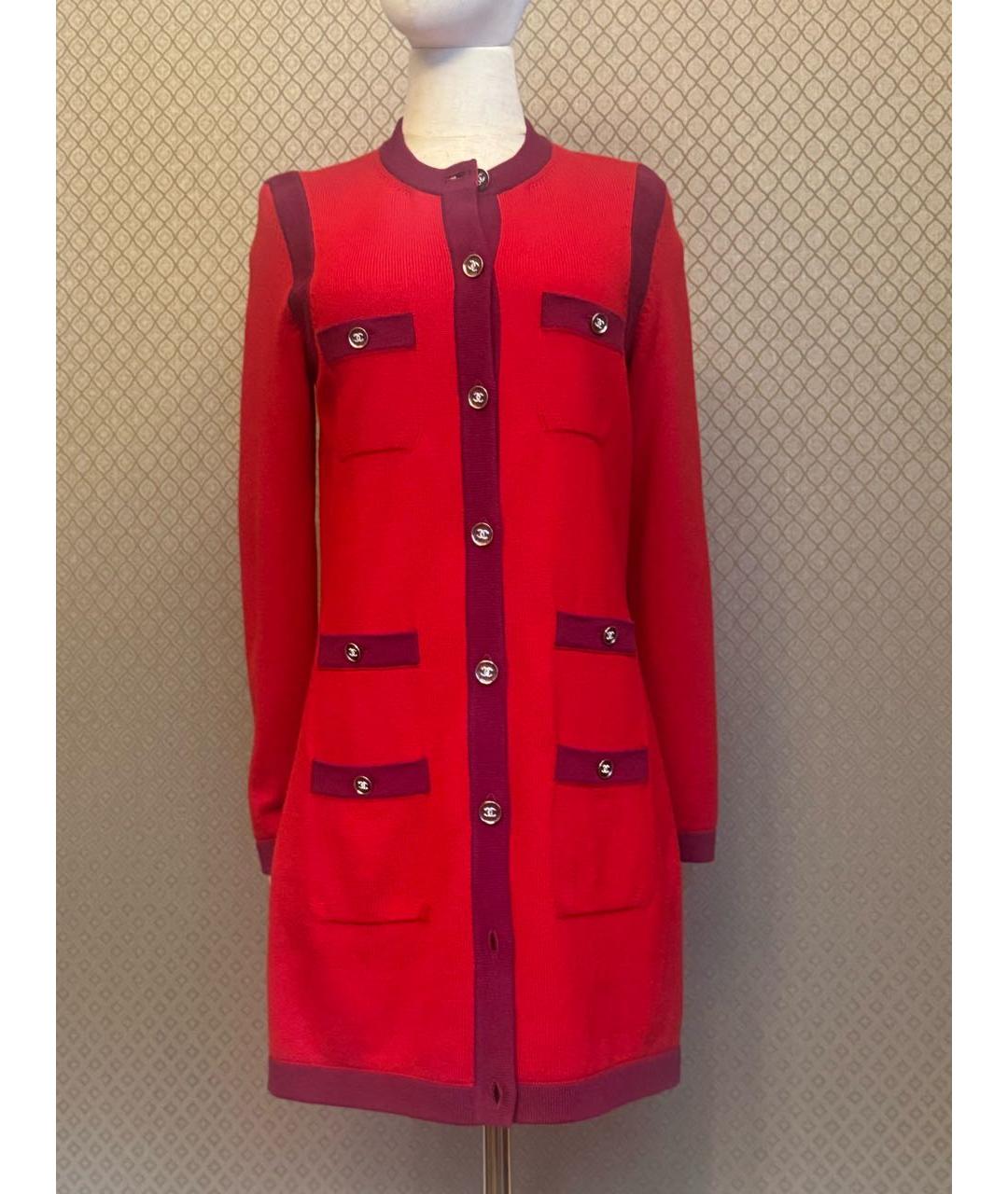 CHANEL Красное шерстяное повседневное платье, фото 5