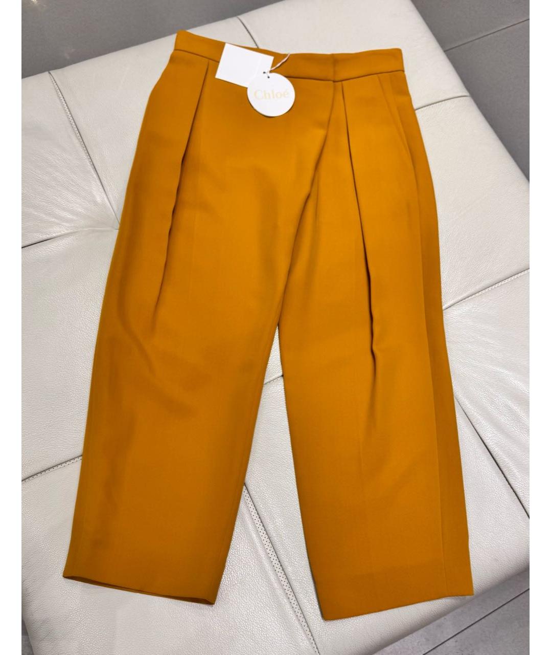 CHLOE Горчичные шелковые брюки широкие, фото 7