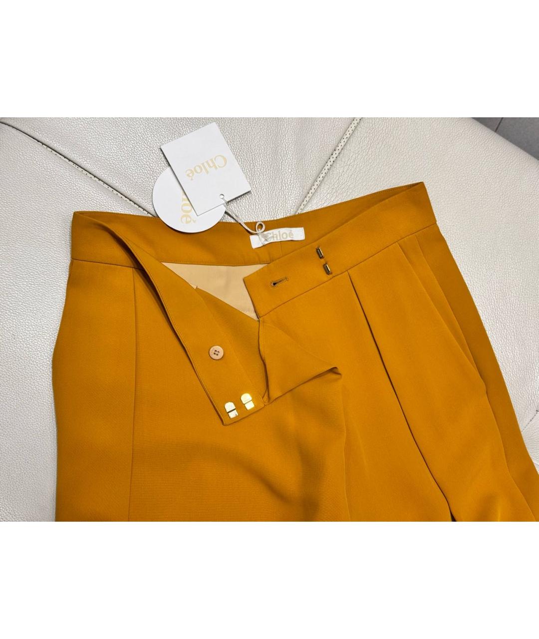 CHLOE Горчичные шелковые брюки широкие, фото 3