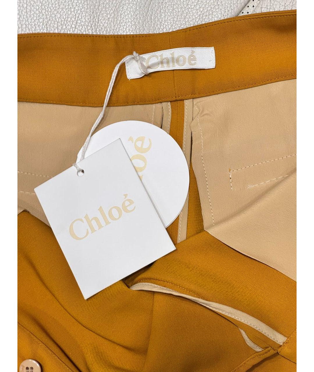 CHLOE Горчичные шелковые брюки широкие, фото 4