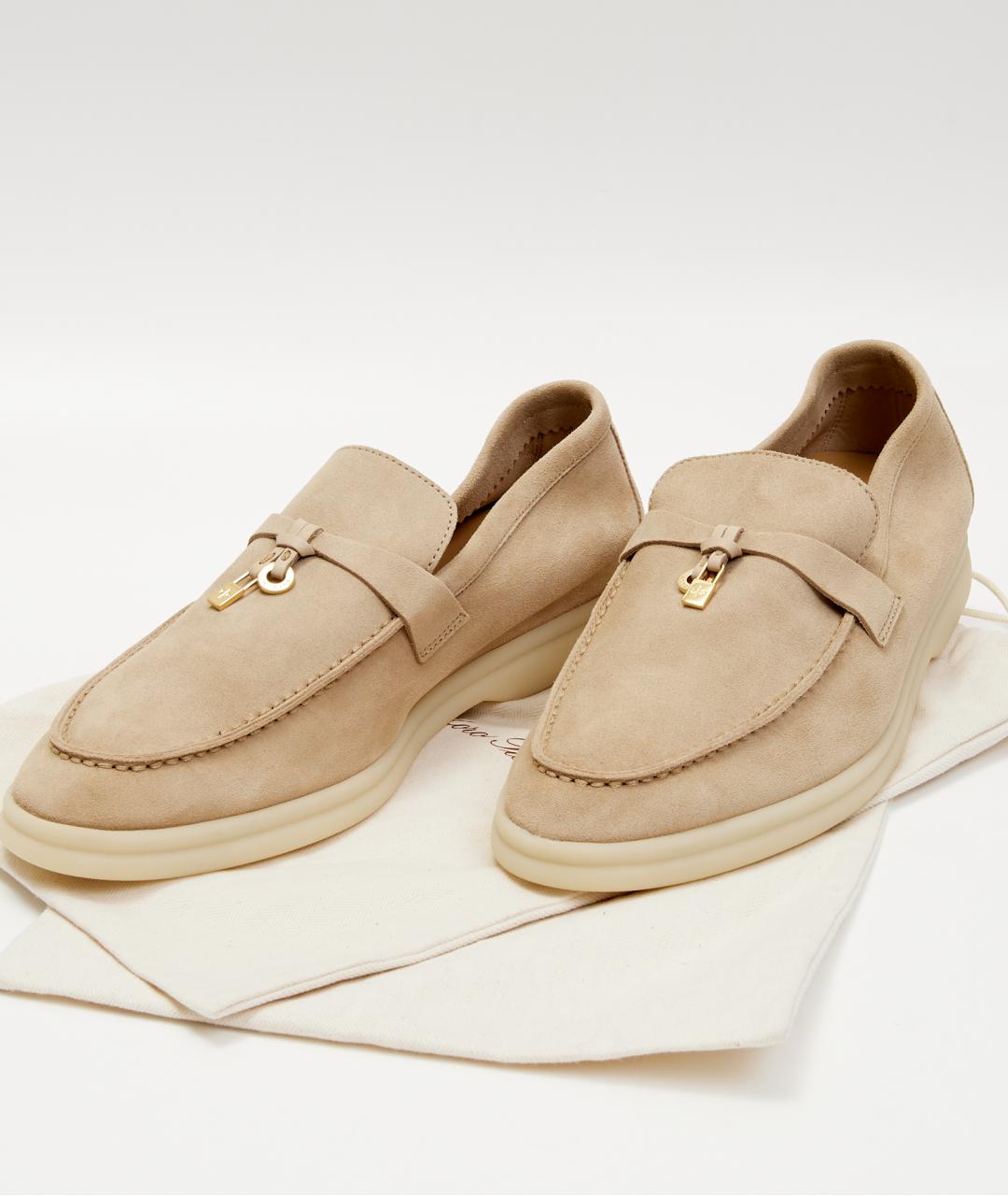 LORO PIANA Бежевые замшевые лоферы, фото 7