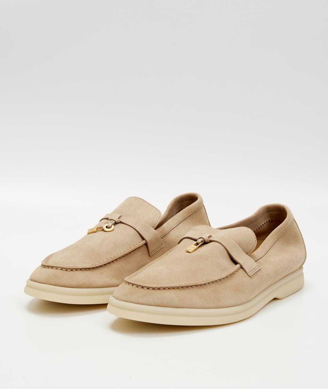 LORO PIANA Бежевые замшевые лоферы, фото 2