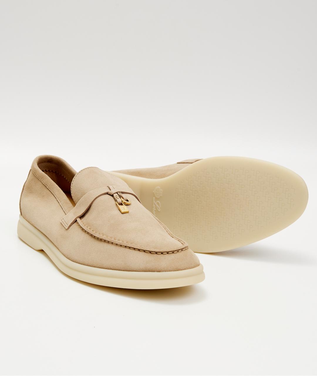 LORO PIANA Бежевые замшевые лоферы, фото 6