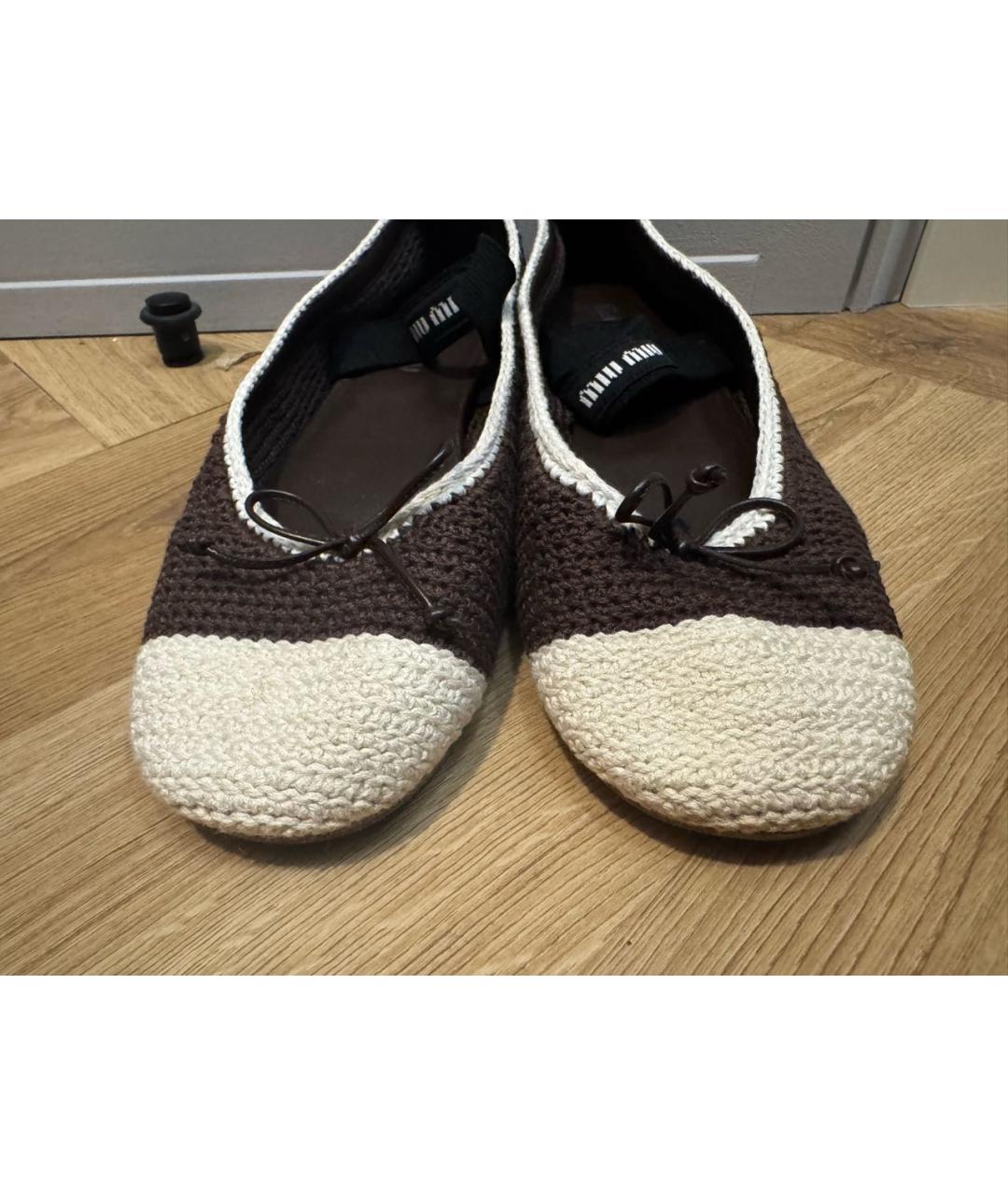 MIU MIU Коричневые текстильные балетки, фото 3