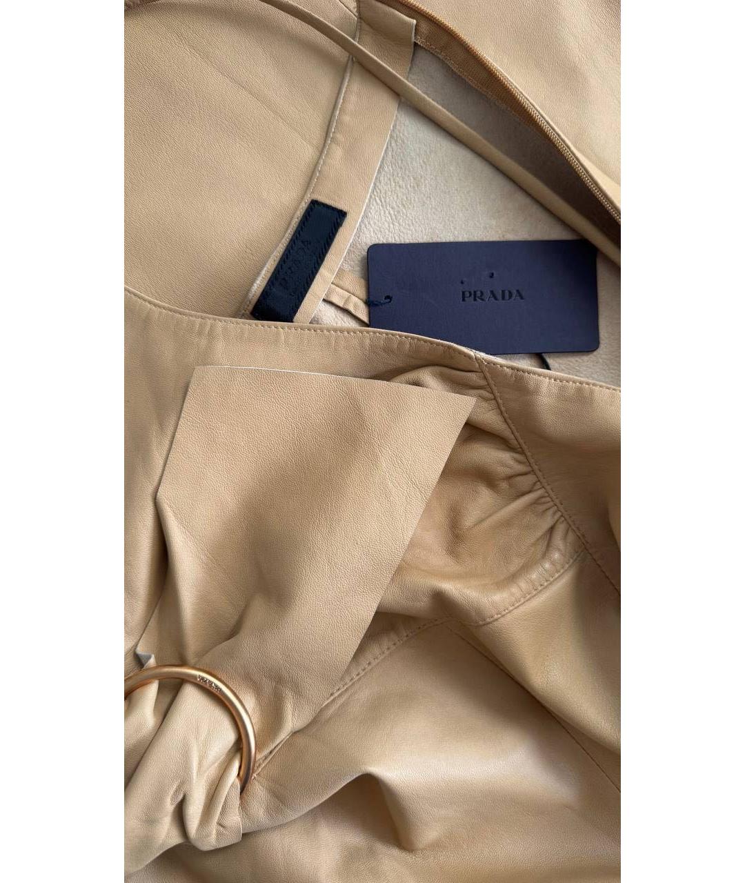 PRADA Бежевое кожаное повседневное платье, фото 7