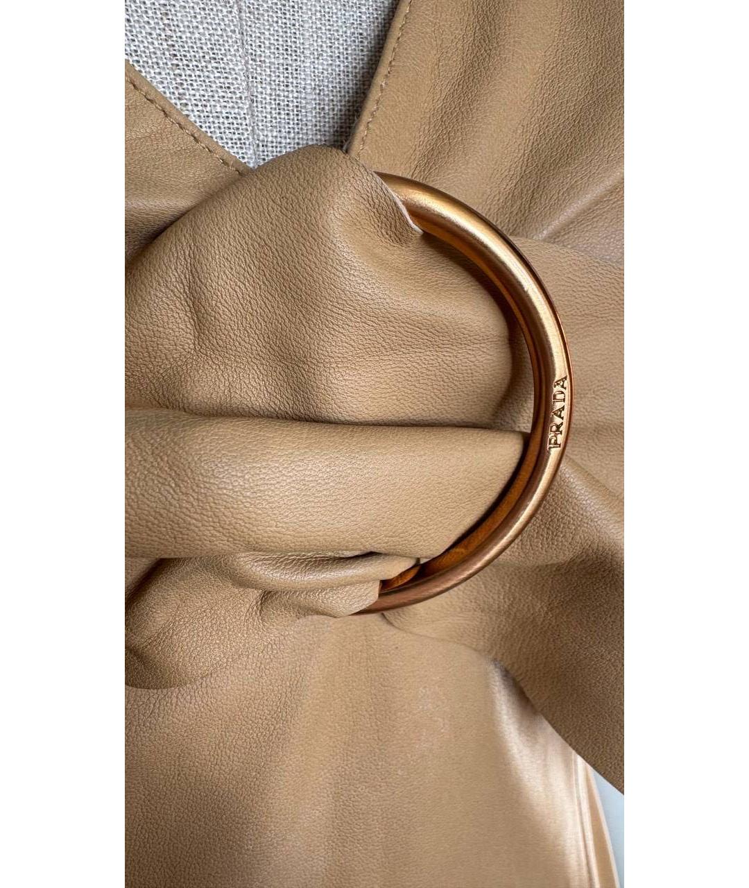 PRADA Бежевое кожаное повседневное платье, фото 5