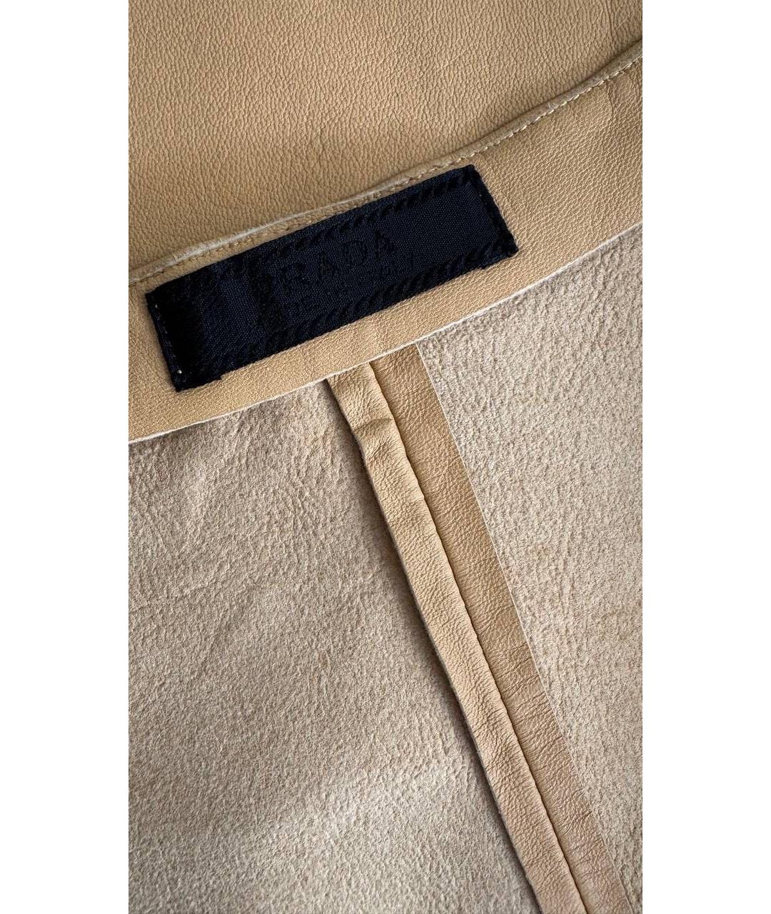 PRADA Бежевое кожаное повседневное платье, фото 3
