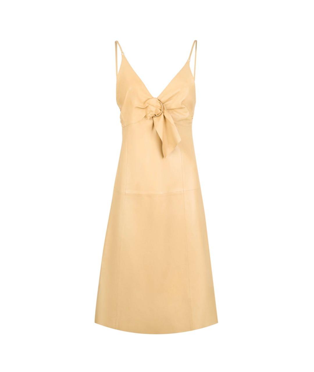 PRADA Бежевое кожаное повседневное платье, фото 8