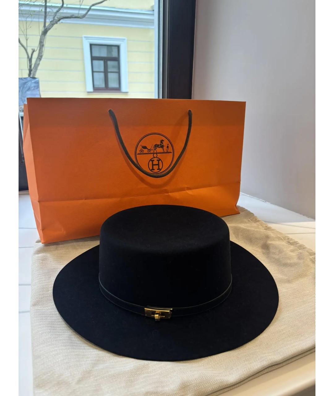 HERMES Черная шерстяная шляпа, фото 5