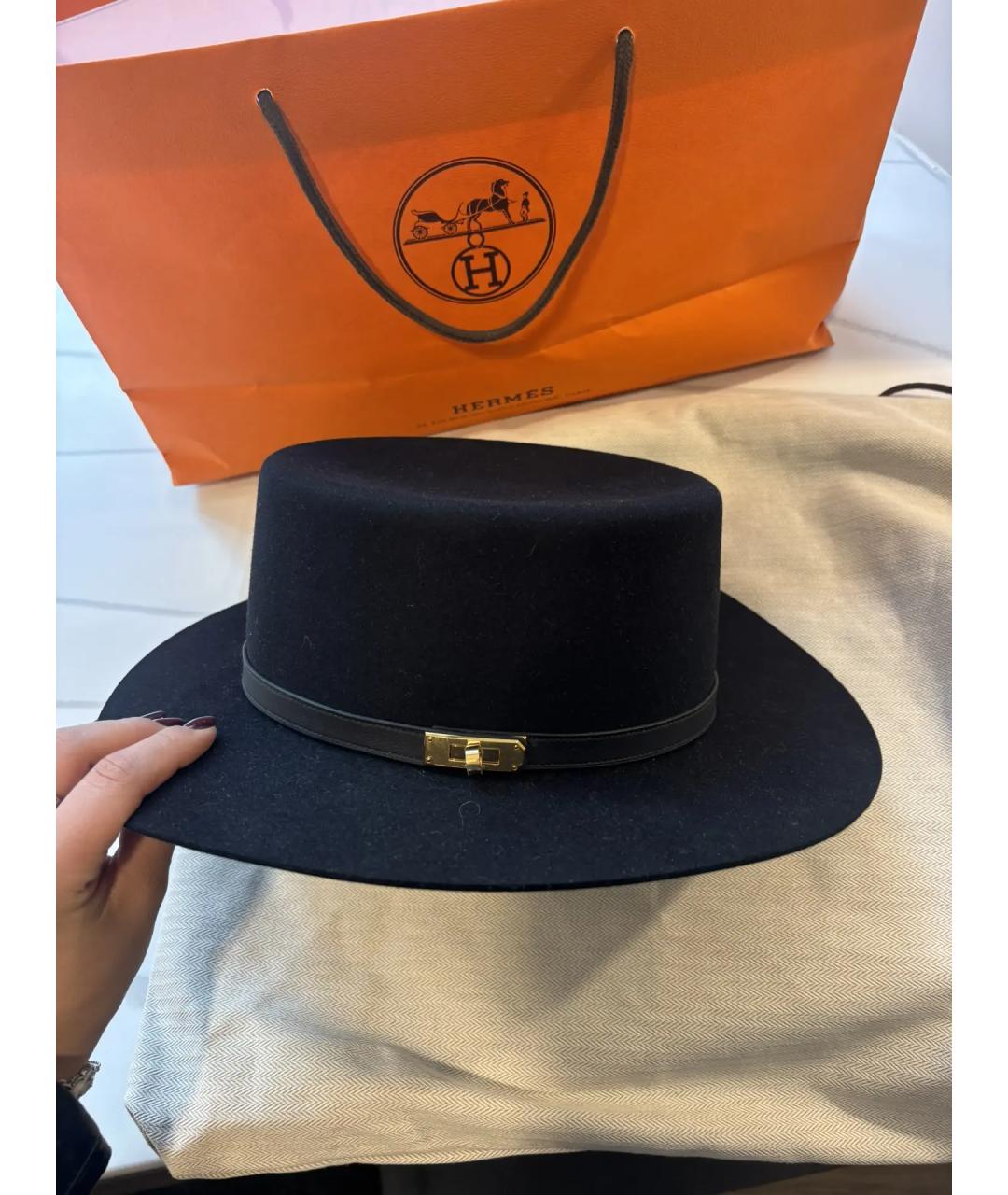 HERMES Черная шерстяная шляпа, фото 4
