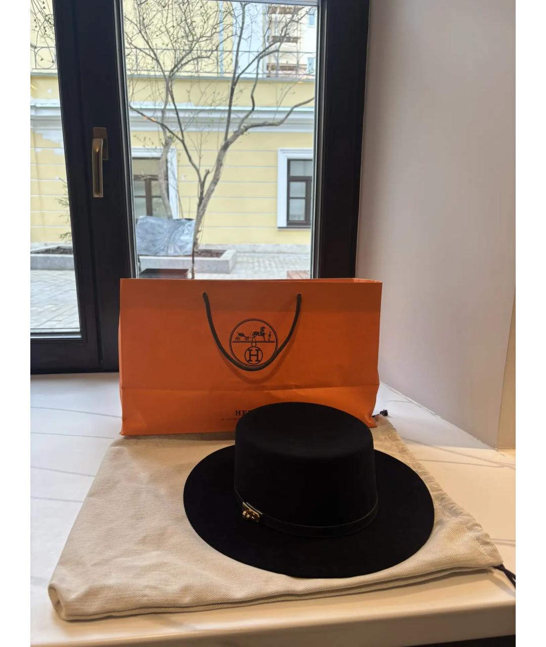 HERMES Черная шерстяная шляпа, фото 2