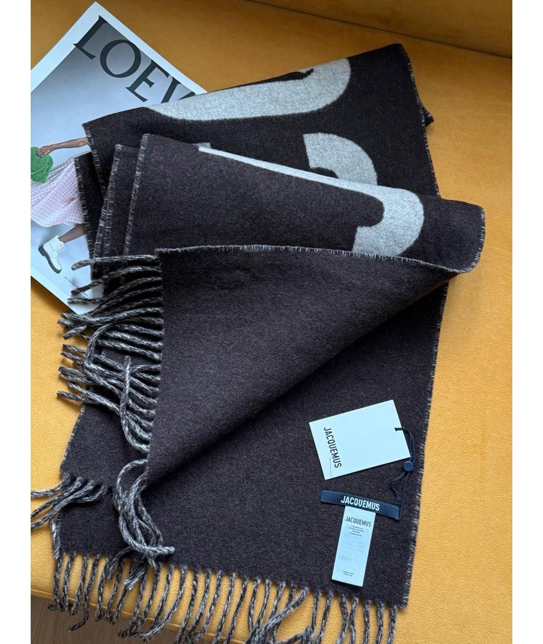 JACQUEMUS Коричневый шерстяной шарф, фото 2