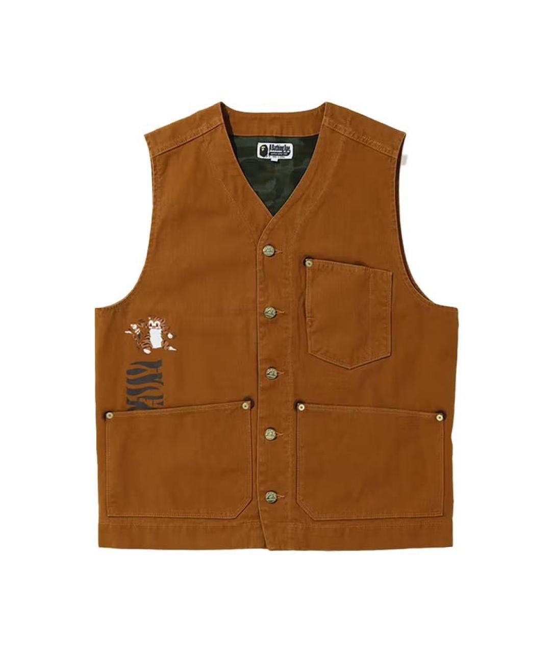 BAPE Коричневый хлопковый жилет, фото 5