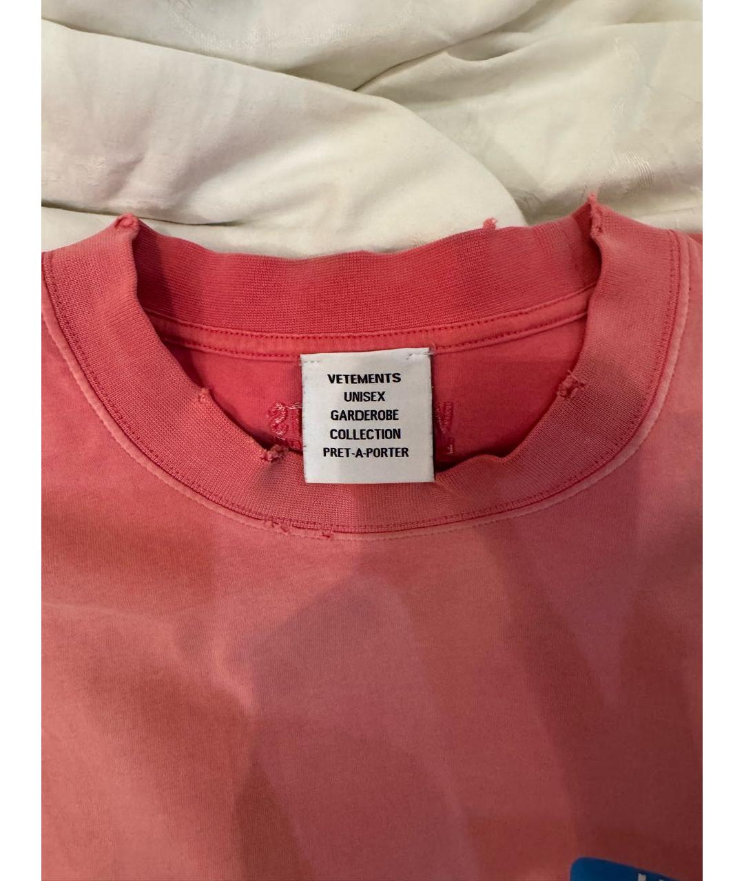 VETEMENTS Коралловая хлопковая футболка, фото 3