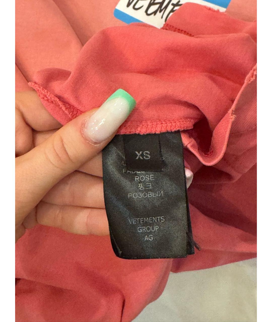 VETEMENTS Коралловая хлопковая футболка, фото 4