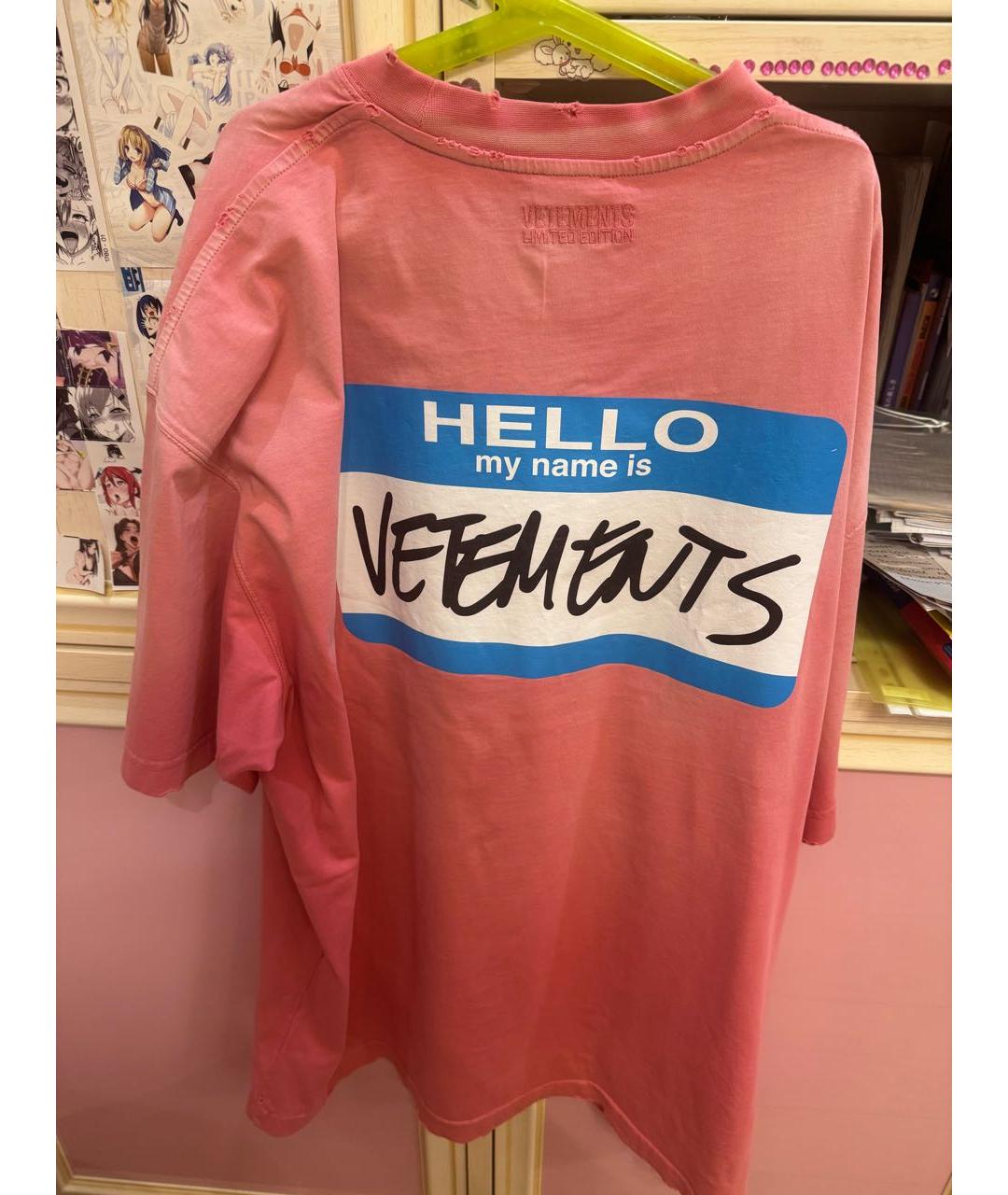 VETEMENTS Коралловая хлопковая футболка, фото 2