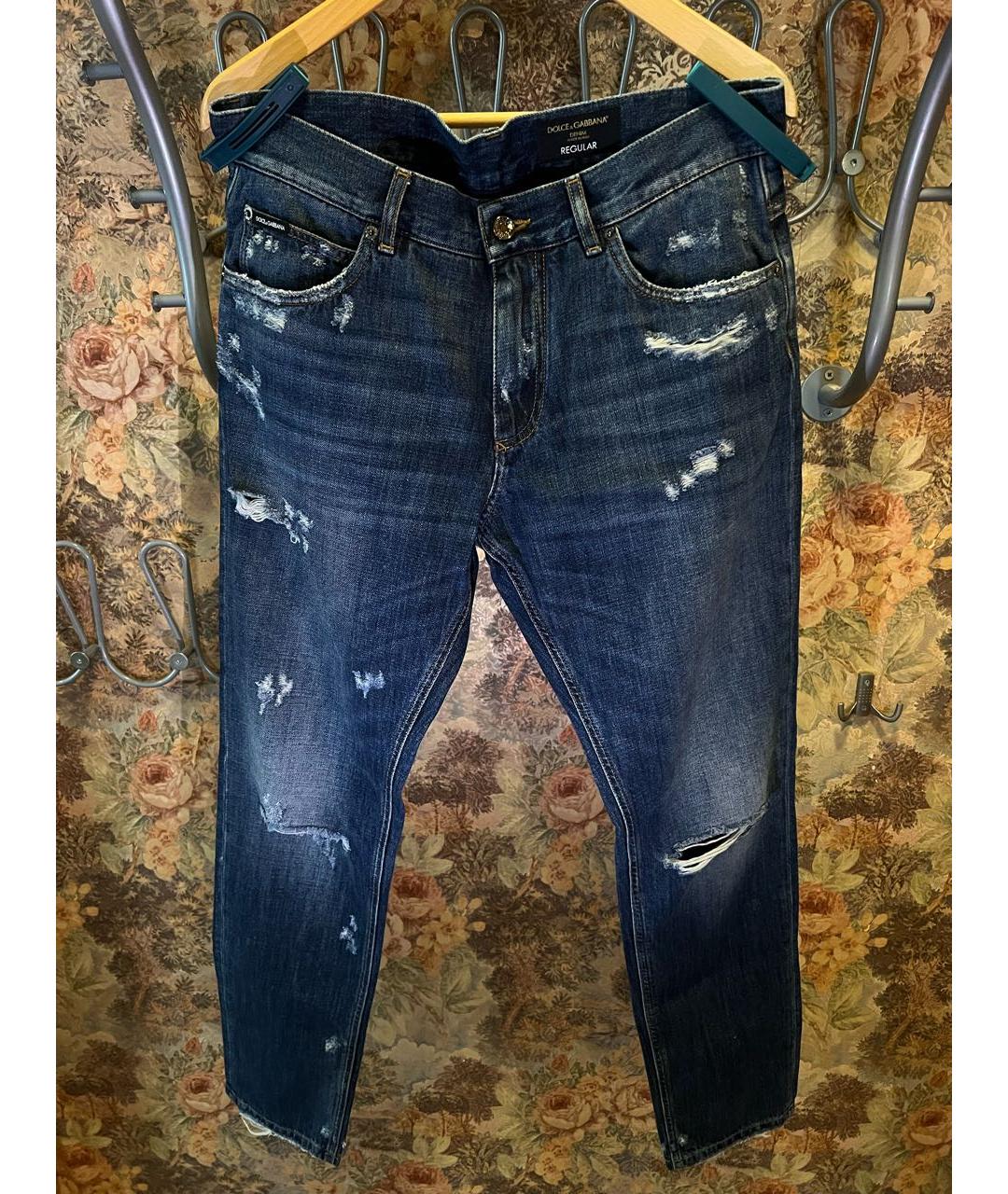 DOLCE&GABBANA Синие хлопковые прямые джинсы, фото 9
