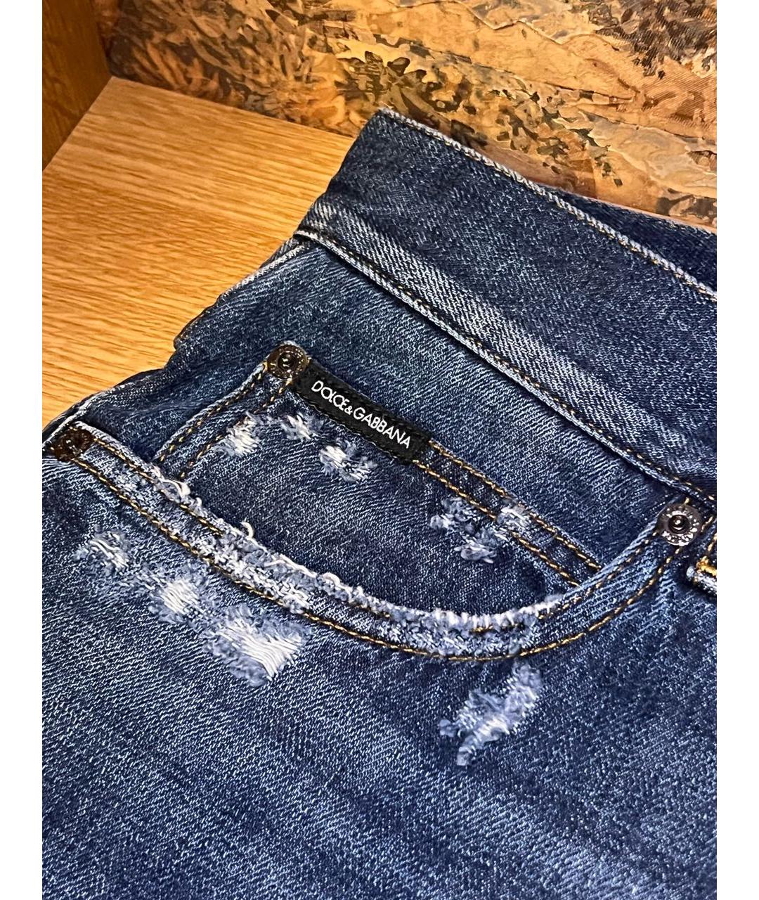 DOLCE&GABBANA Синие хлопковые прямые джинсы, фото 8