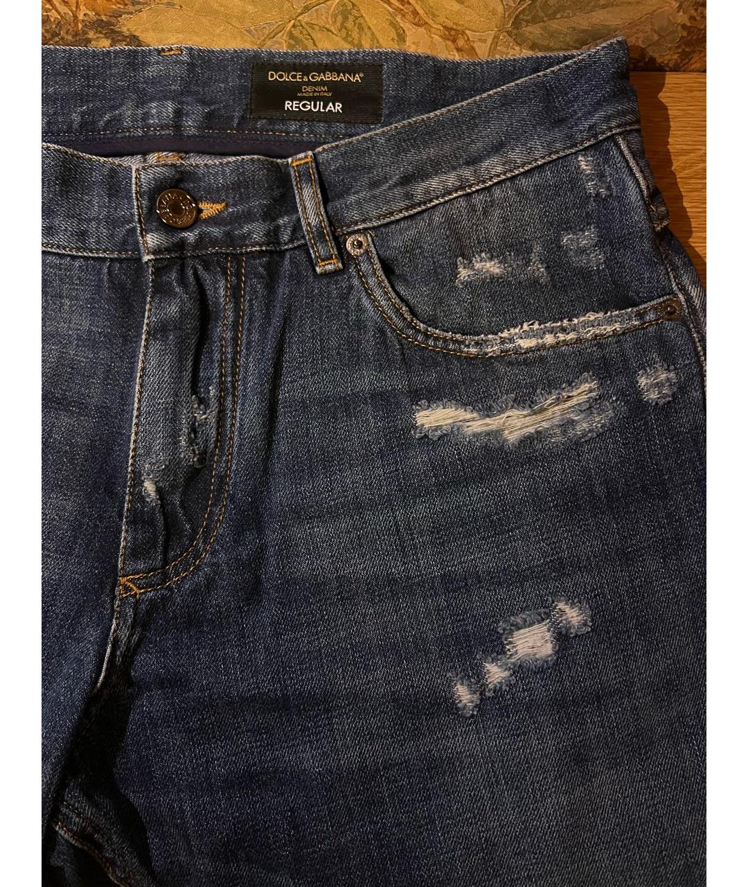 DOLCE&GABBANA Синие хлопковые прямые джинсы, фото 4