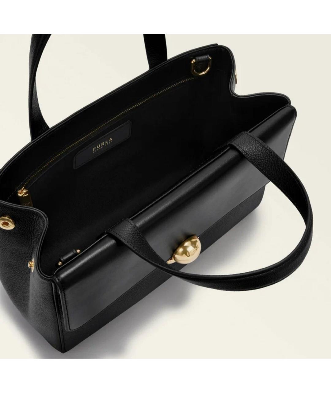 FURLA Черная кожаная сумка с короткими ручками, фото 4