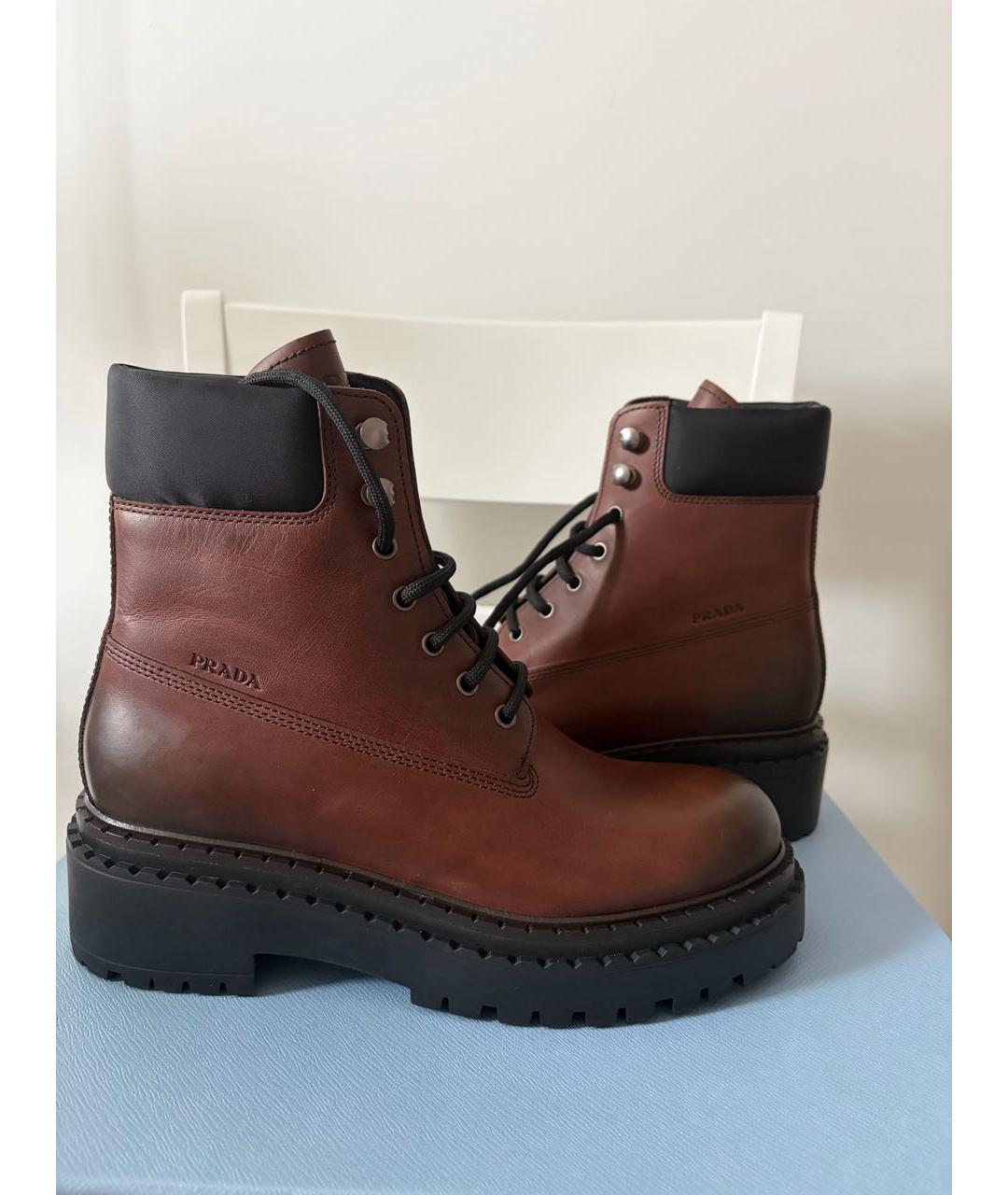PRADA Коричневые кожаные ботинки, фото 6