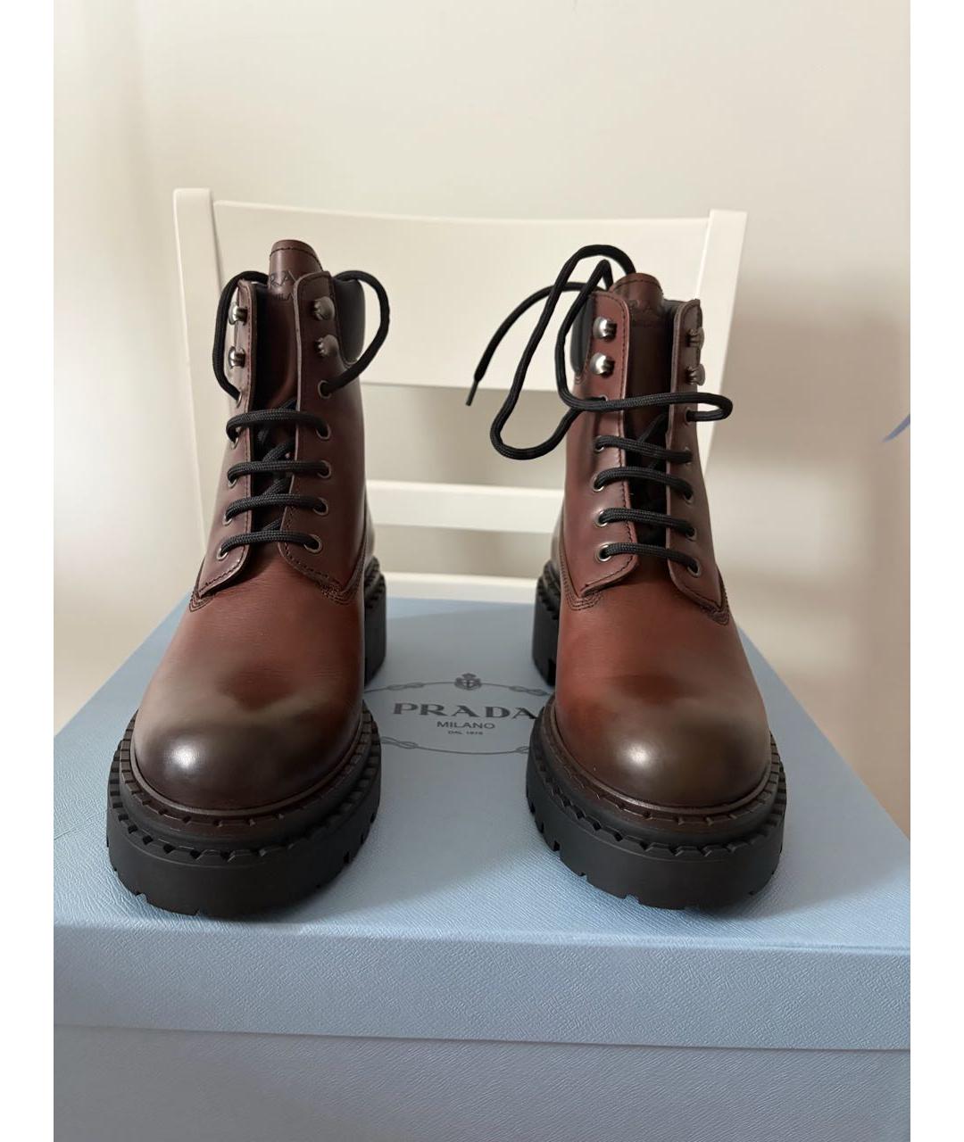 PRADA Коричневые кожаные ботинки, фото 2