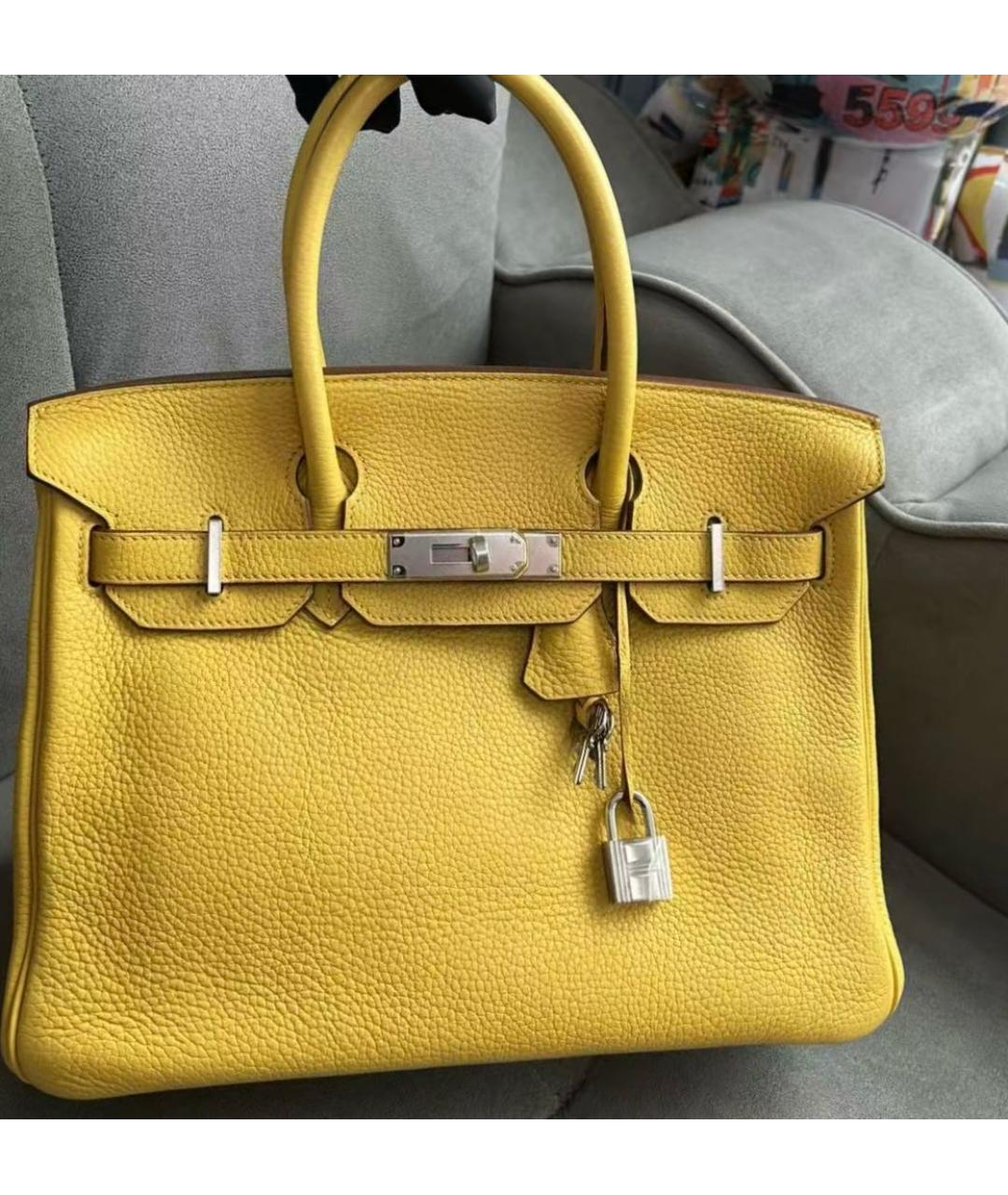 HERMES Желтая кожаная сумка с короткими ручками, фото 9