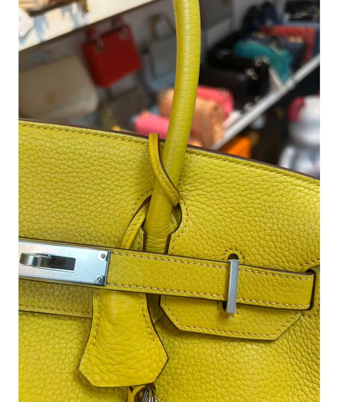 HERMES Желтая кожаная сумка с короткими ручками, фото 8