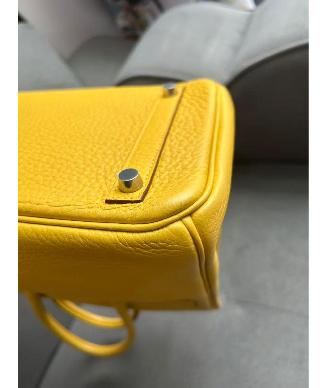 HERMES Желтая кожаная сумка с короткими ручками, фото 7