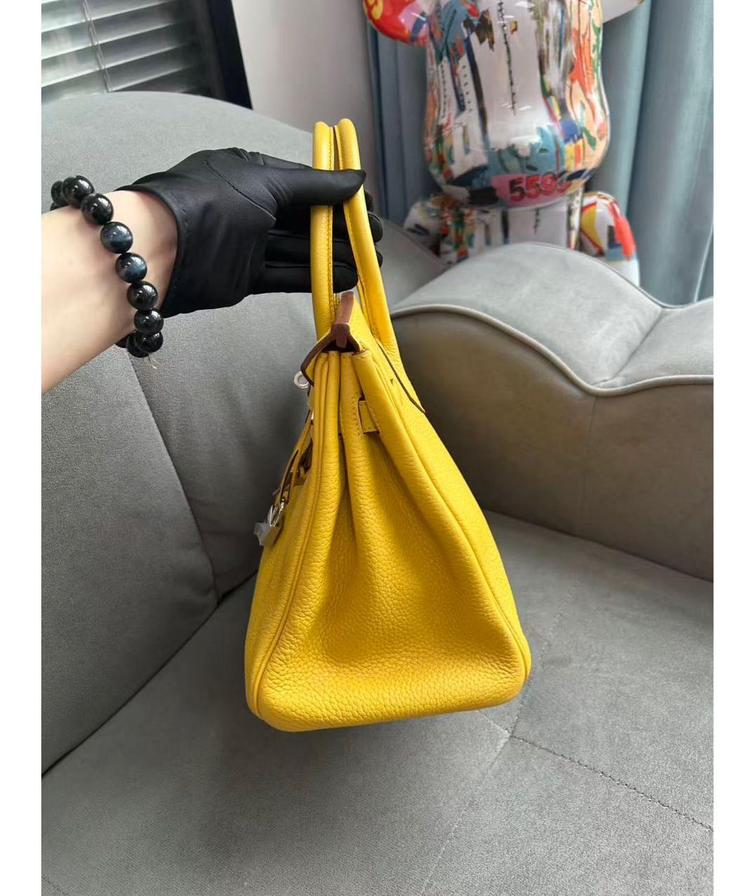 HERMES Желтая кожаная сумка с короткими ручками, фото 2