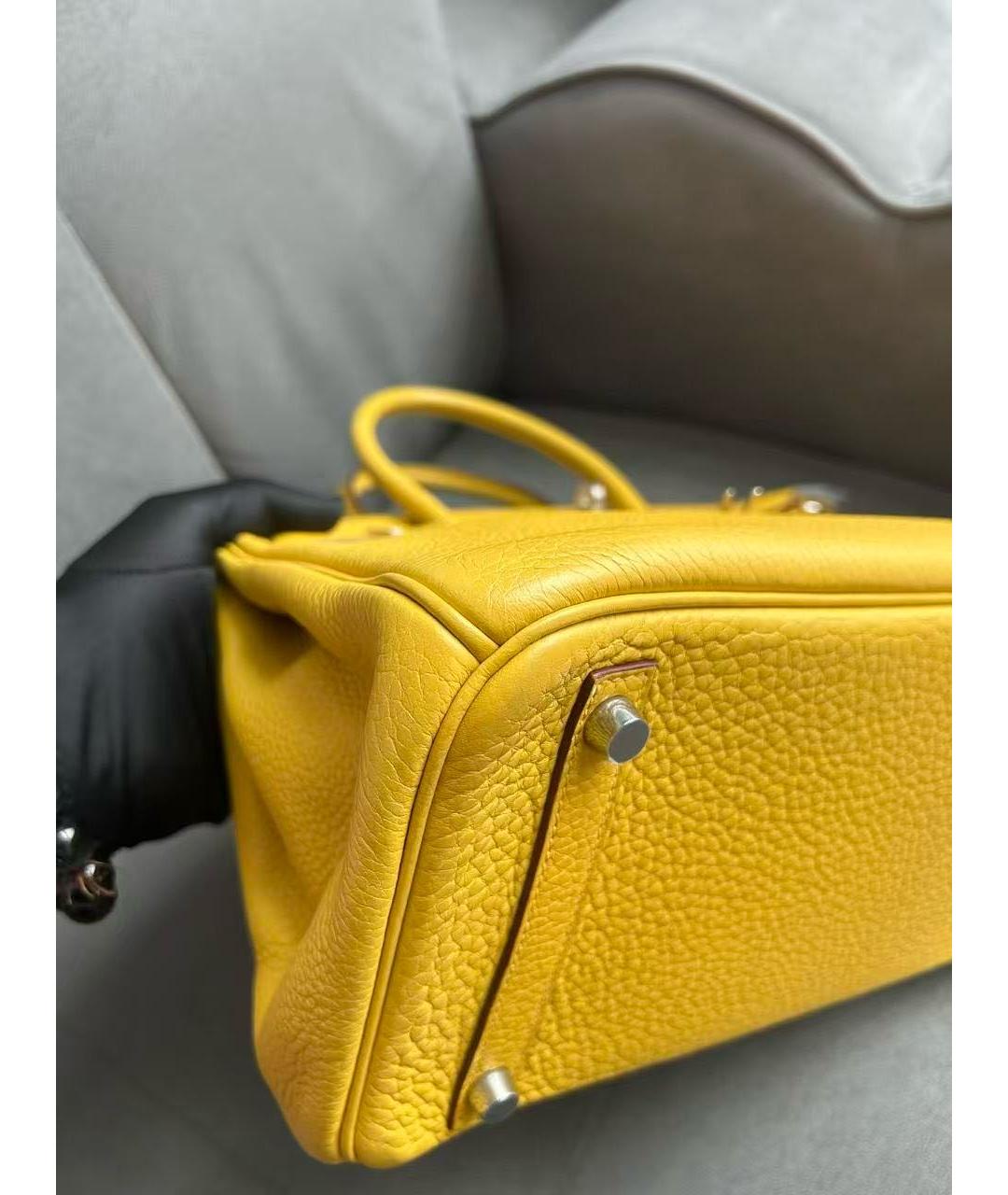 HERMES Желтая кожаная сумка с короткими ручками, фото 4