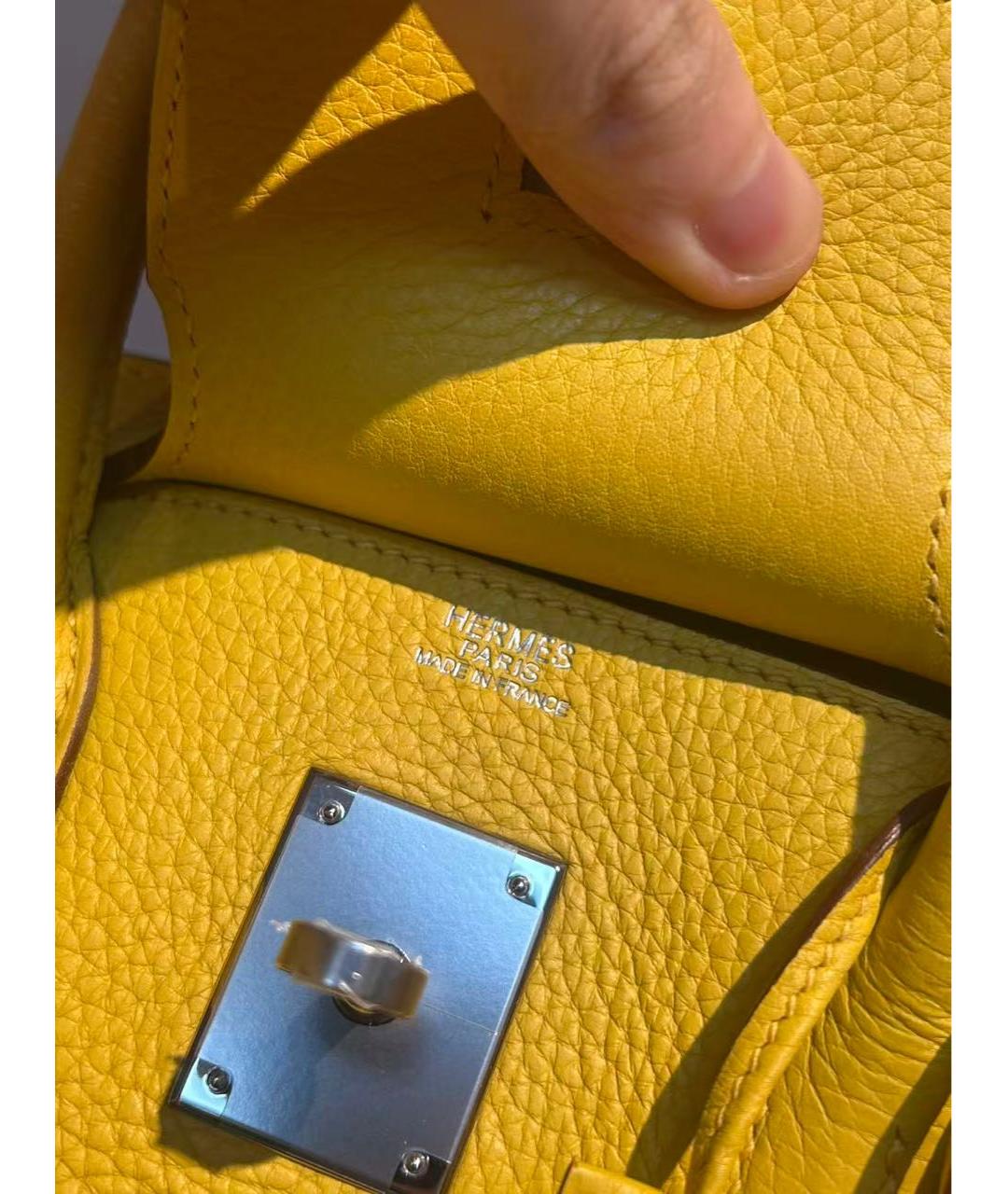 HERMES Желтая кожаная сумка с короткими ручками, фото 6