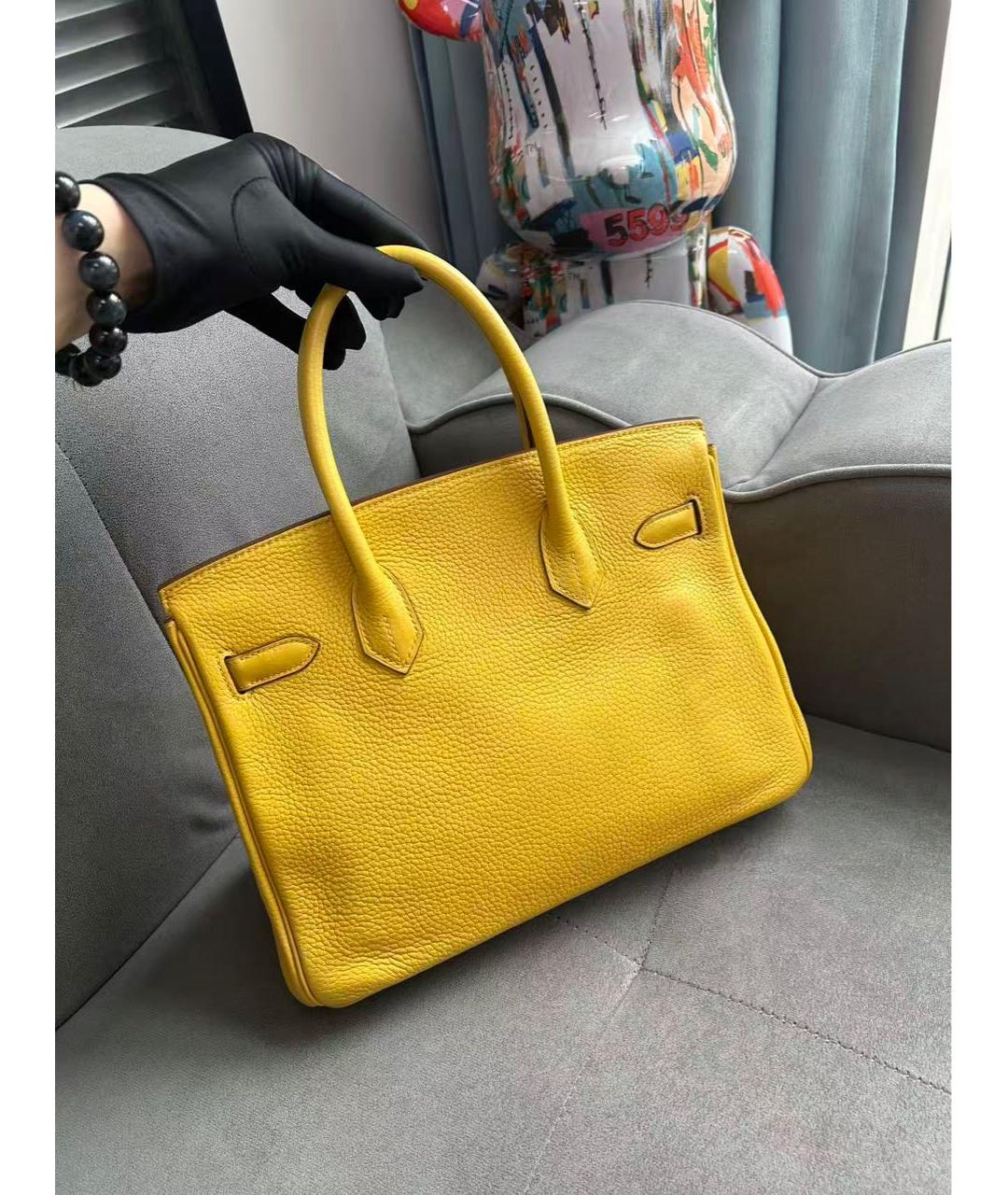 HERMES Желтая кожаная сумка с короткими ручками, фото 3