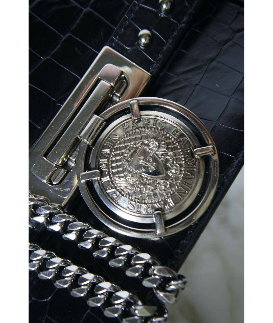 BALMAIN Черная сумка через плечо из экзотической кожи, фото 6