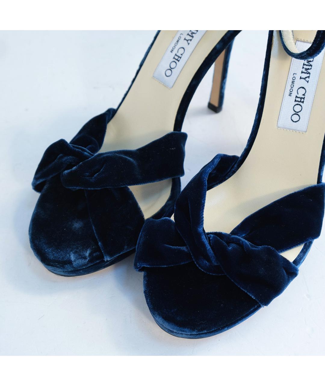 JIMMY CHOO Синие бархатные босоножки, фото 3