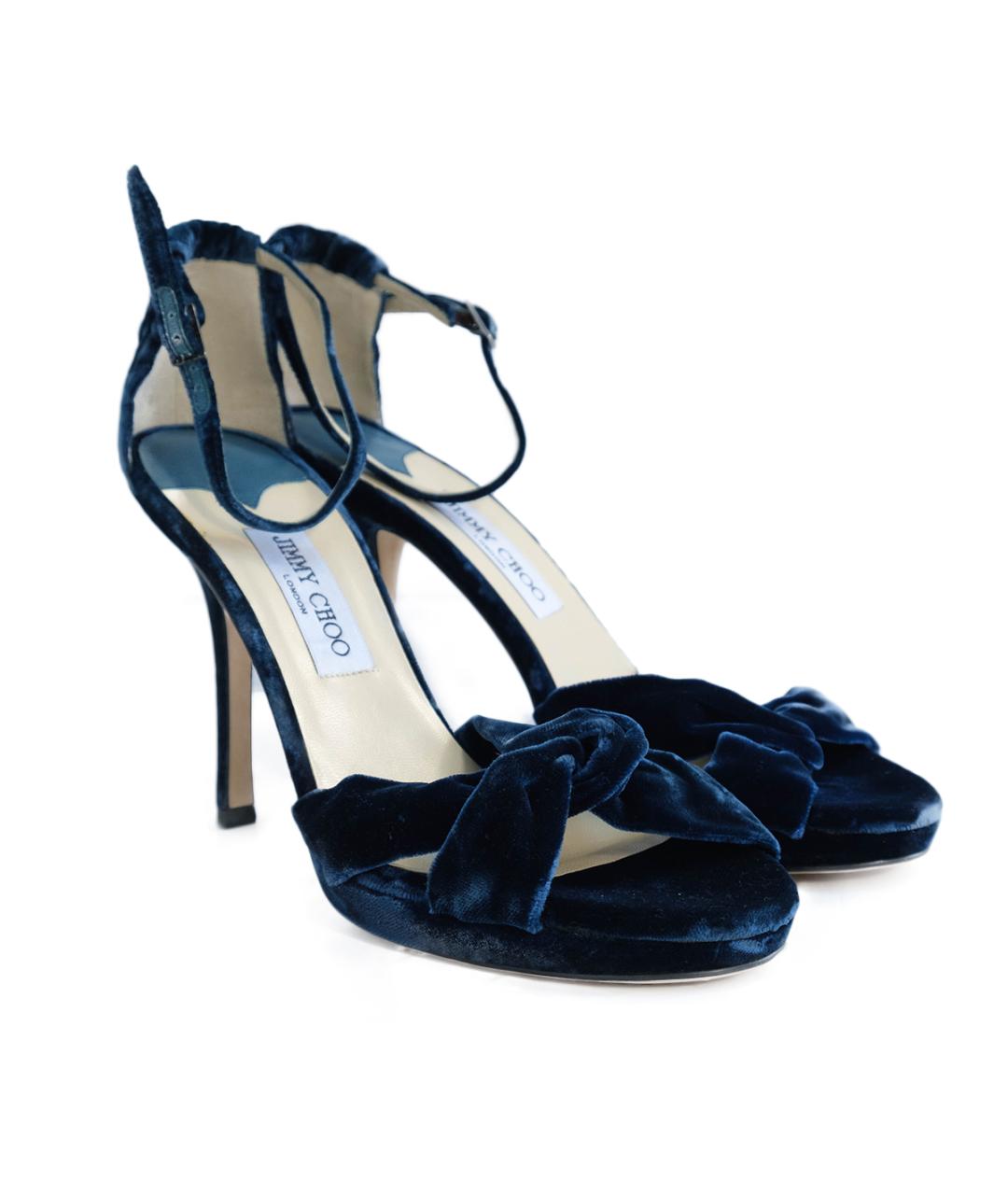 JIMMY CHOO Синие бархатные босоножки, фото 2