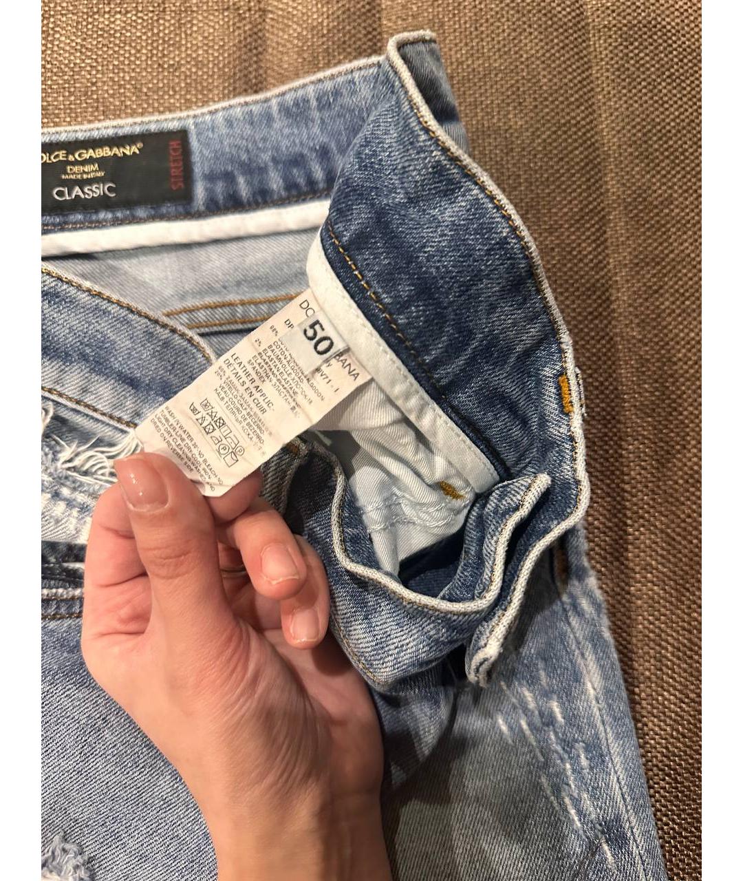 DOLCE&GABBANA Голубые хлопковые прямые джинсы, фото 3