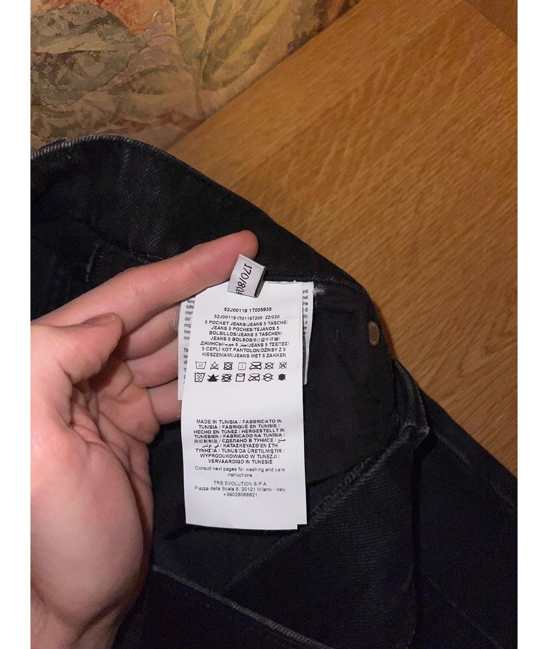 TRUSSARDI Черные хлопковые прямые джинсы, фото 6