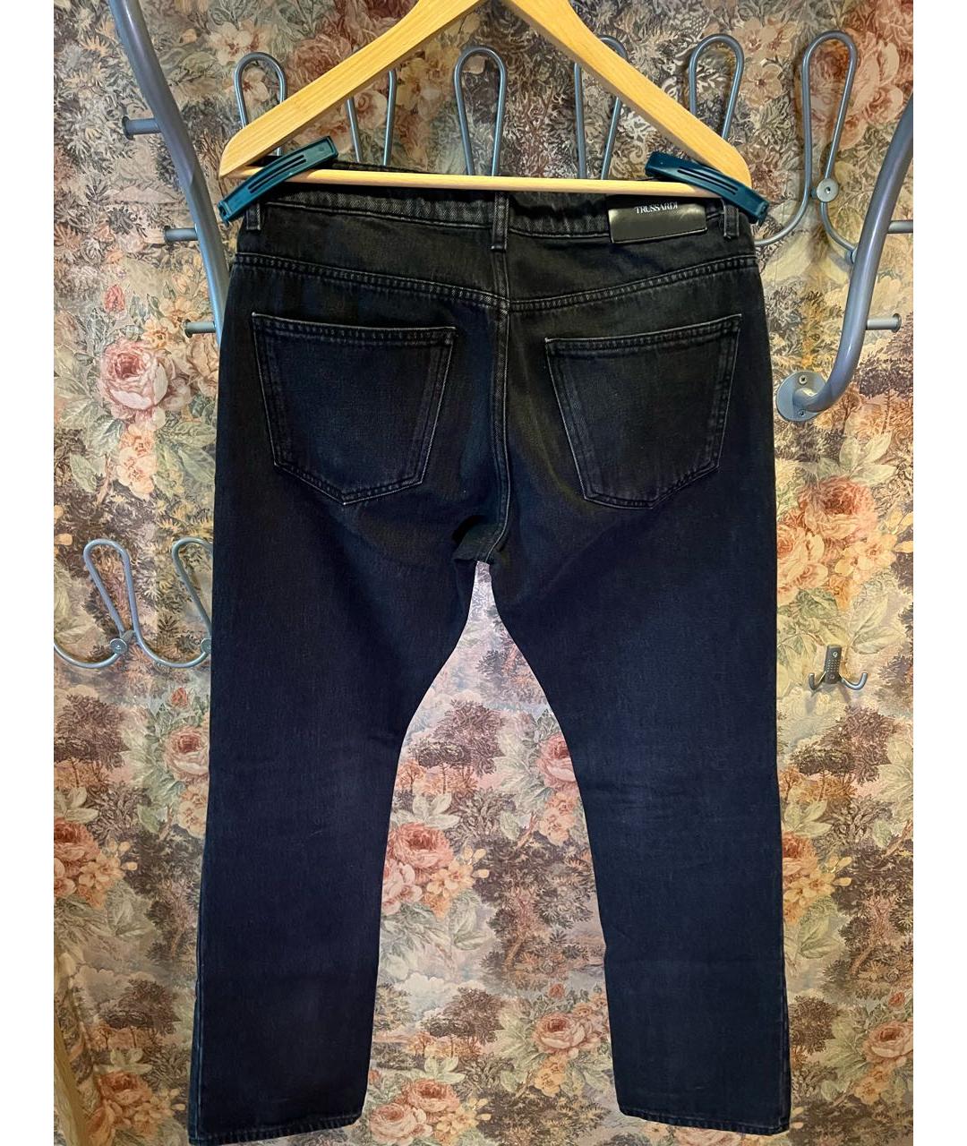 TRUSSARDI Черные хлопковые прямые джинсы, фото 2
