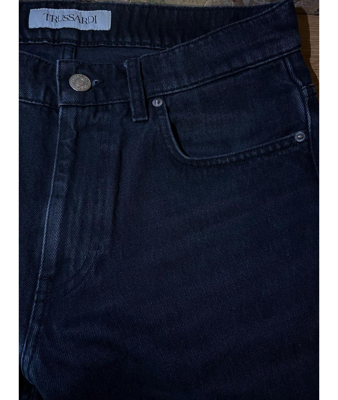 TRUSSARDI Черные хлопковые прямые джинсы, фото 4