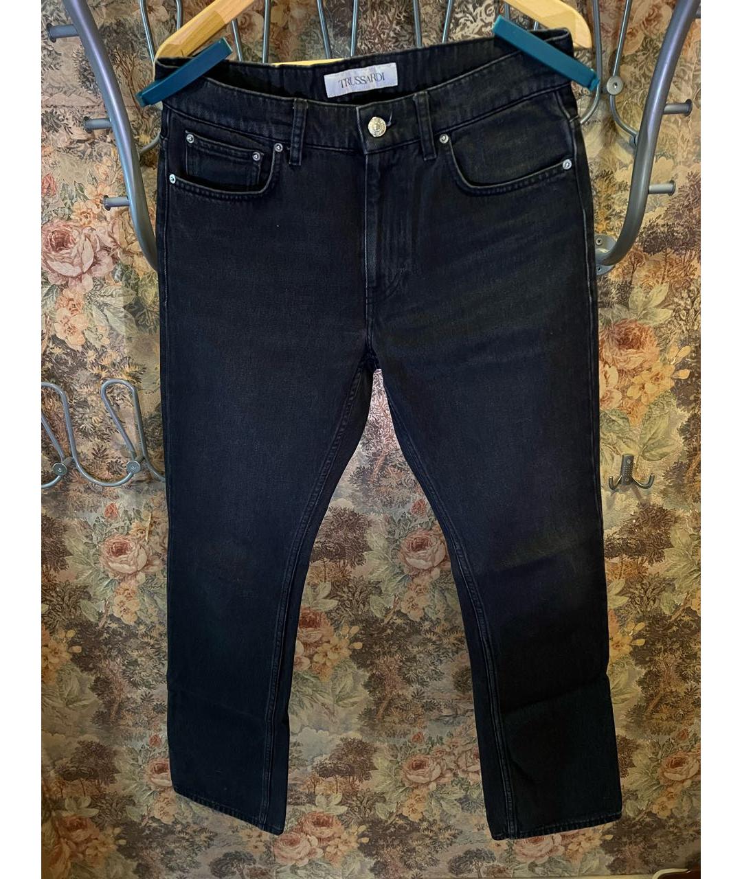 TRUSSARDI Черные хлопковые прямые джинсы, фото 8