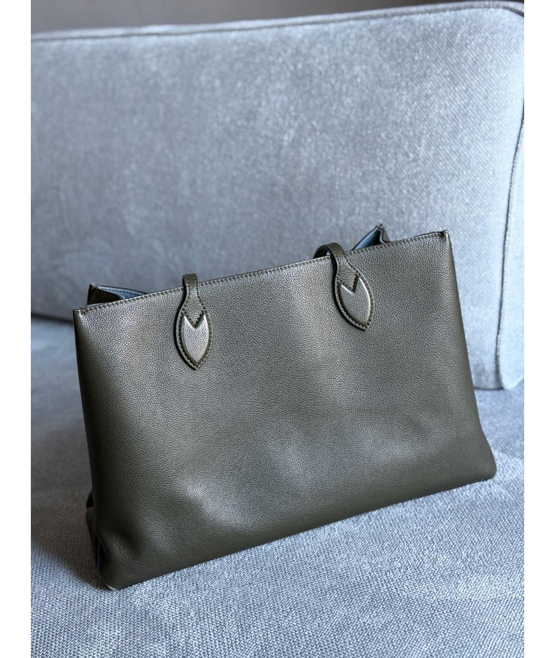 LOUIS VUITTON Хаки кожаная сумка тоут, фото 3
