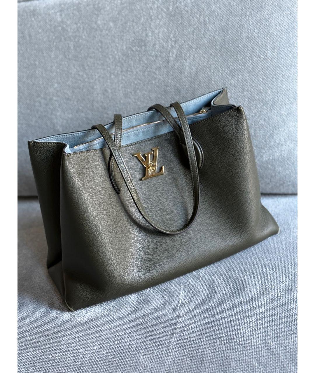 LOUIS VUITTON Хаки кожаная сумка тоут, фото 2