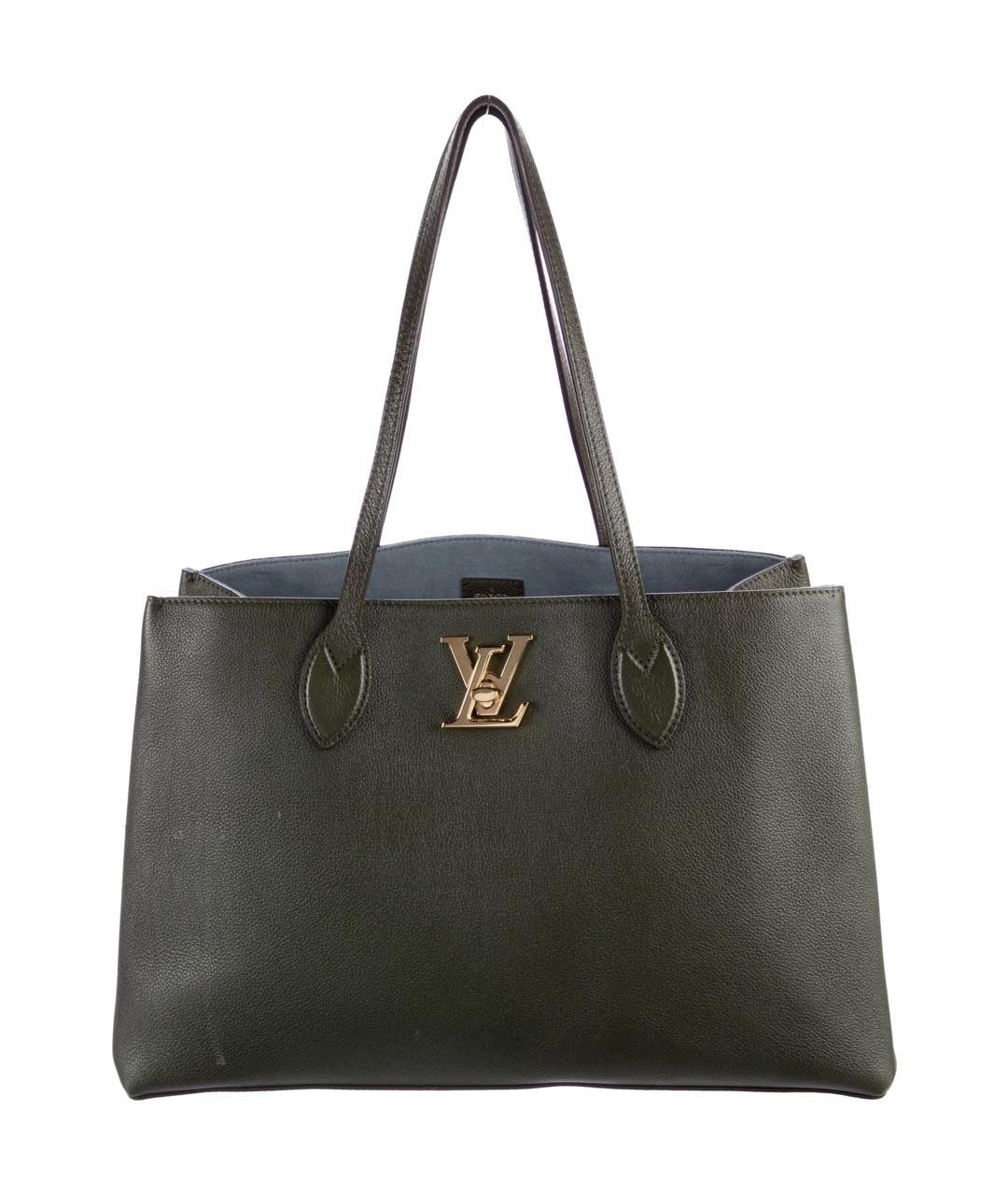 LOUIS VUITTON Хаки кожаная сумка тоут, фото 7