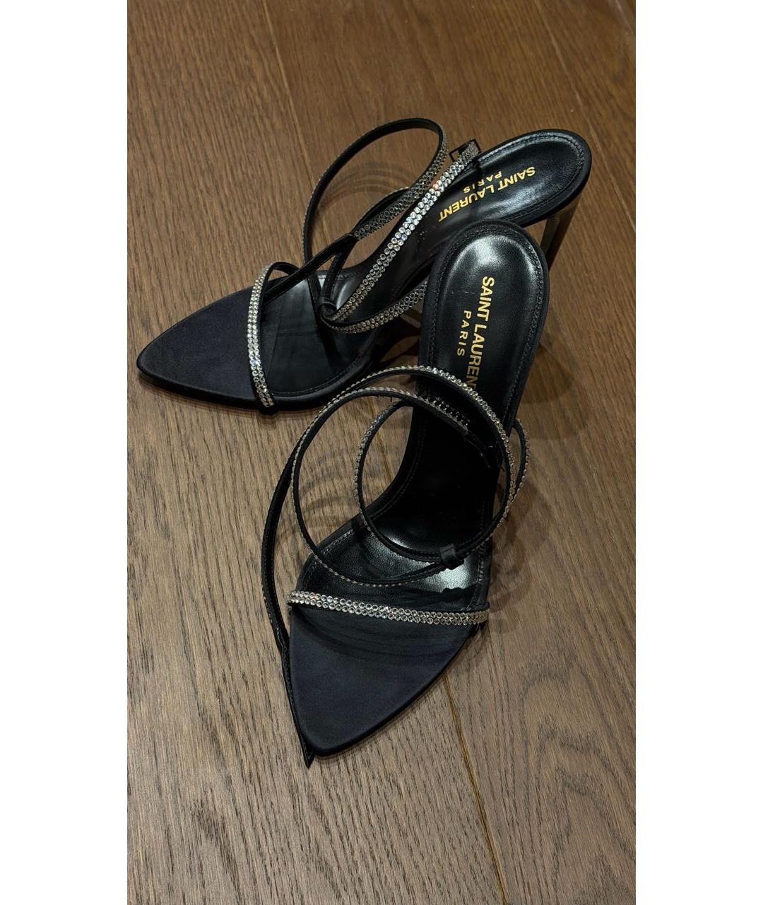 SAINT LAURENT Черные кожаные босоножки, фото 2