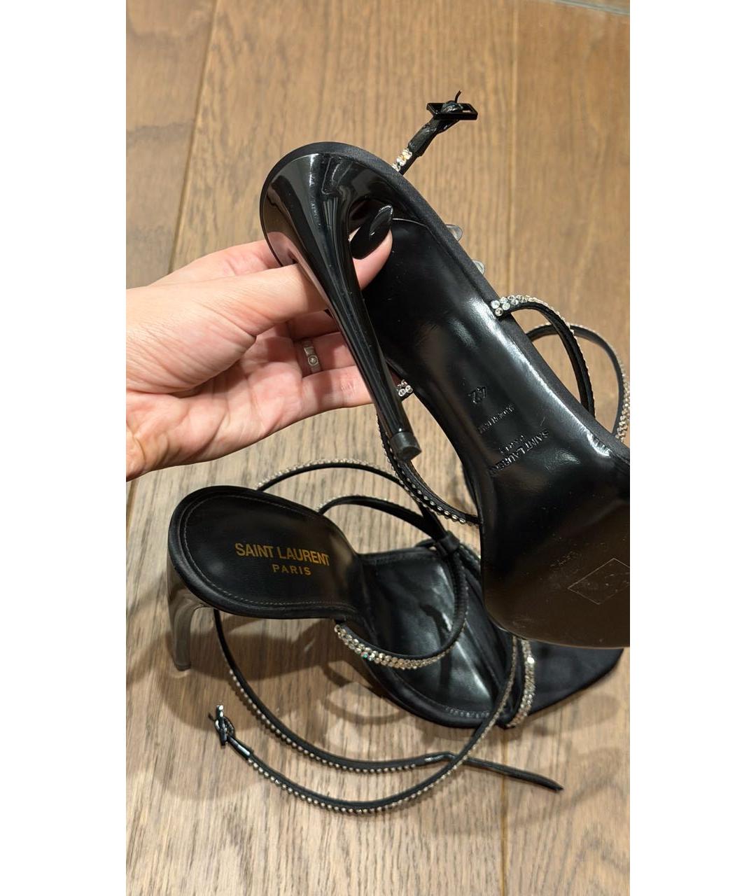 SAINT LAURENT Черные кожаные босоножки, фото 4