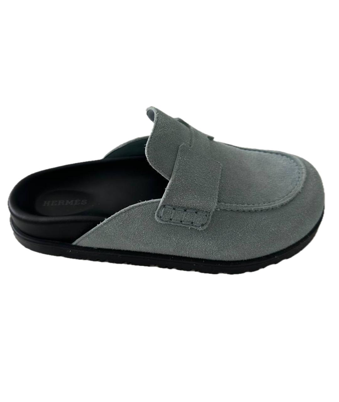 HERMES Голубые замшевые мюли, фото 8