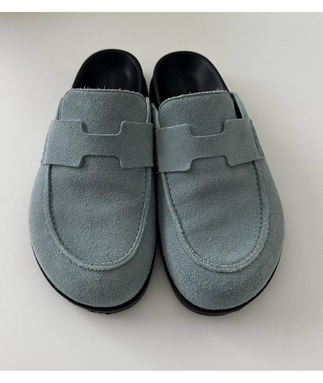 HERMES Голубые замшевые мюли, фото 2