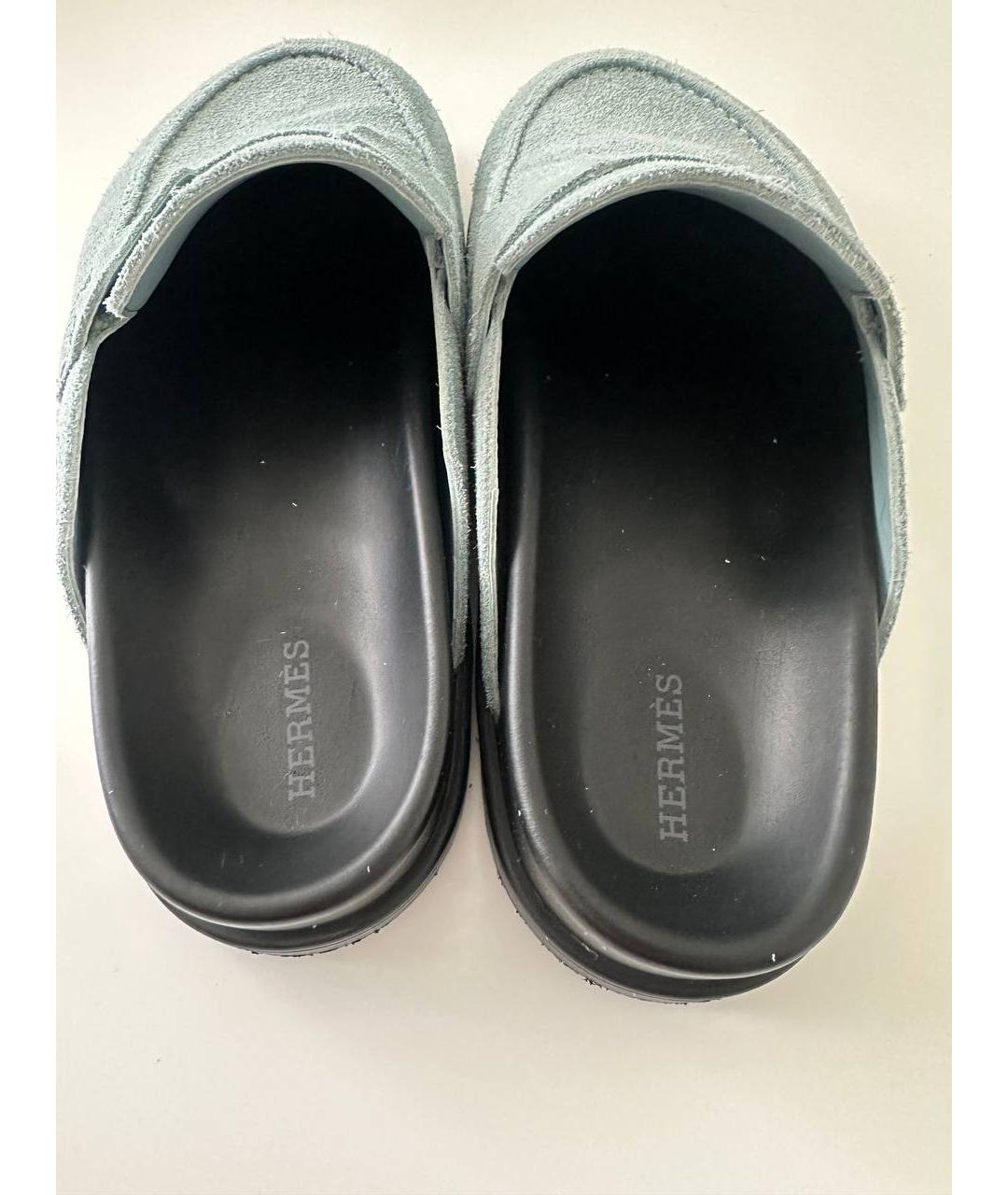 HERMES Голубые замшевые мюли, фото 6